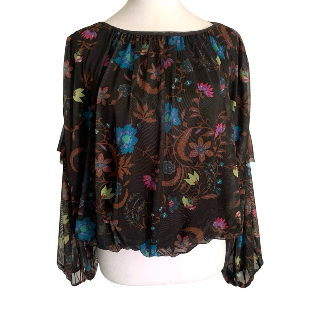 Free People Small Wild Flower Honey Colorful Mesh Ruffle Boho Festival Top
